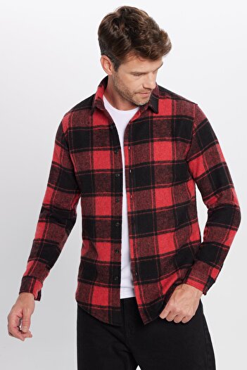 Tudors Cămașă de iarnă în carouri pentru bărbați, slim fit