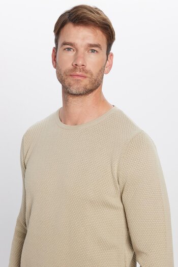 Tudors Men's Slim Fit Slim Fit Crew Neck Honeycomb Print Stone Knitwear Sweater