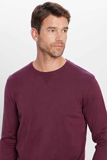 Tudors Men's Standard Fit Regular Cut Crew Neck Claret Red Knitwear Sweater