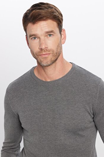 Tudors Men's Standard Fit Regular Cut Crew Neck Gray Knitwear Sweater