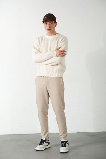 Domoda Ανδρικό πλεκτό παντελόνι Beige Honeycomb Pique - Άνετη εφαρμογή, κορδόνια, ελαστικά και ελαστικά @barletta
