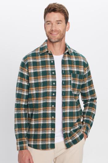 Tudors Men's Regular Fit Classic Cut Single Pocket Checked Winter Lumberjack Shirt