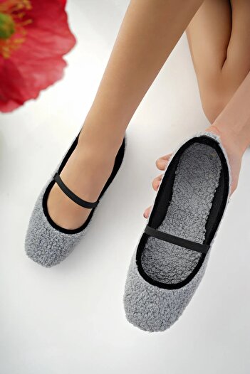 CEYDA SHOES Black Tedy Comfortable Women's Ballerinas - Fashionable Work Pandoule, Single Band and Elastic Home Shoes