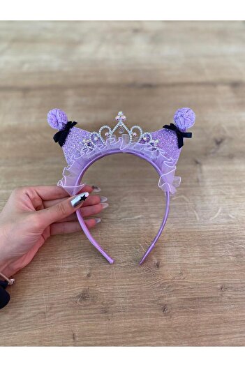 Buse&Eylül Bebe Purple Stone and Tulle Detailed Glittering Girl's Kuromi Crown