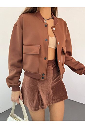Butik Beyza Γυναικείο ελαστικό Lycra Scuba Fabric Bomber Jacket
