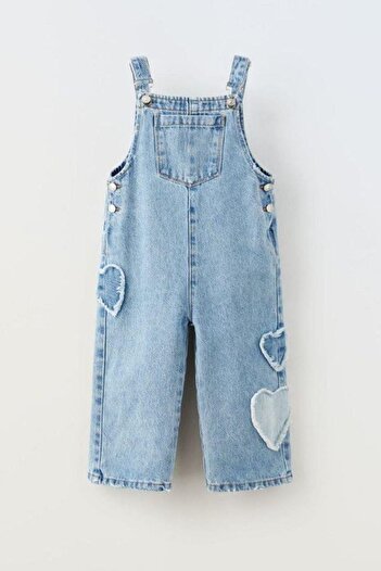 Minigimin Cicileri Light Blue Denim Salopet for Girl - Hearted Design