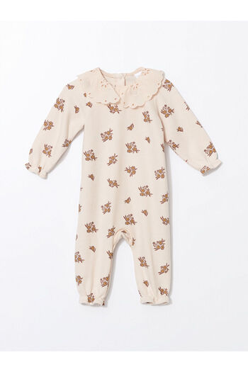 LC Waikiki Lcw Baby Cream Printed Baby Collar Floral Baby Girl Romper