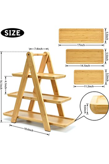 BLUE SİDE El Yapımı Pinterest Stil Bambu 3 Katlı Kahvaltılık Sunumluk Mutfak Rafı