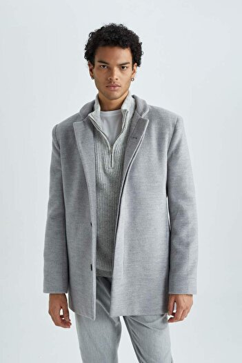 DeFacto Slim Fit Dik Yaka Astarlı Kaşe Parka Yeşil