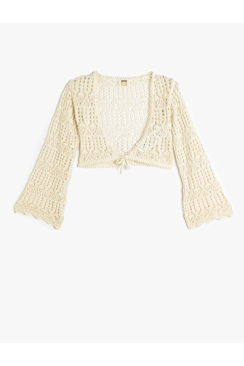 Koton V-Neck Long Sleeve Openwork Crop Cardigan