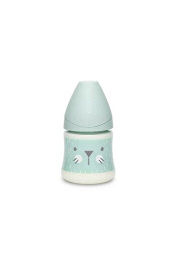 Suavinex Biberon 150 ml cu tetin? rotund? din silicon, debit lent, pisic? verde Hygge Suavinex