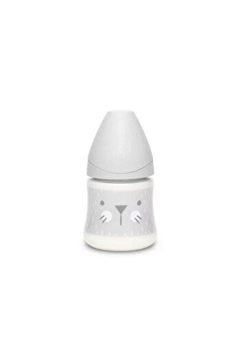 Suavinex Biberon 150 ml cu tetin? rotund? din silicon, debit lent, pisic? gri Hygge Suavinex