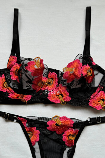 Rubuvi Clara Women's Floral Underwire Lace Tulle Bralet Underwear Panties Bra Set Lingerie Set