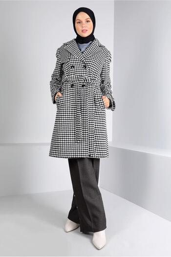 Alvina Houndstooth Patterned Belted Coat 90312