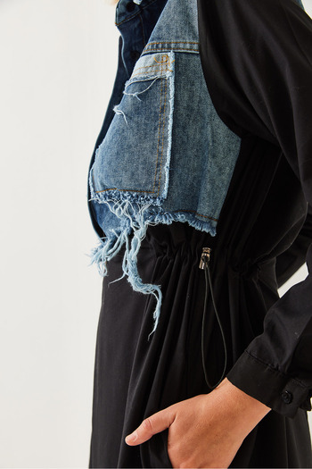 Bianco Lucci Rochie lungă evazată cu garnitură din denim pentru femei 60351248