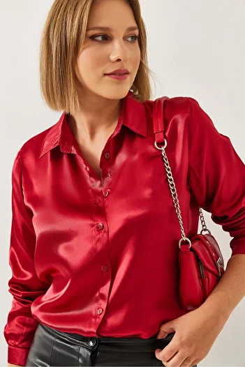 Bianco Lucci Women's Basic Satin Shirt 3964 60351241