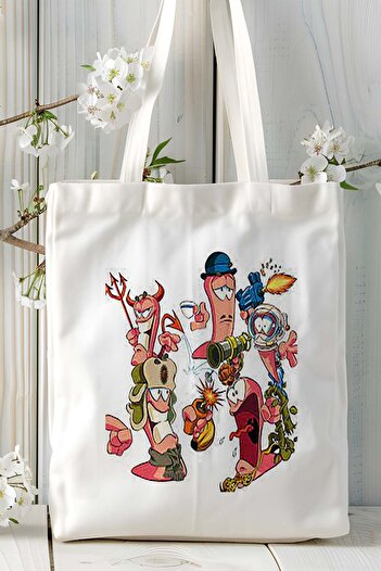 ART HEDİYE Worms Armageddon Game Printed Cloth Bag Shoulder Bag Model 1