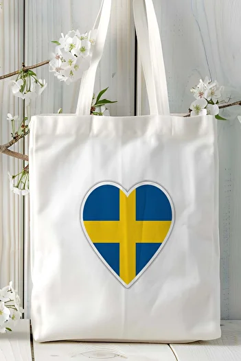 ART HEDİYE Sweden Sweden Flag Printed Cloth Bag Shoulder Bag Model