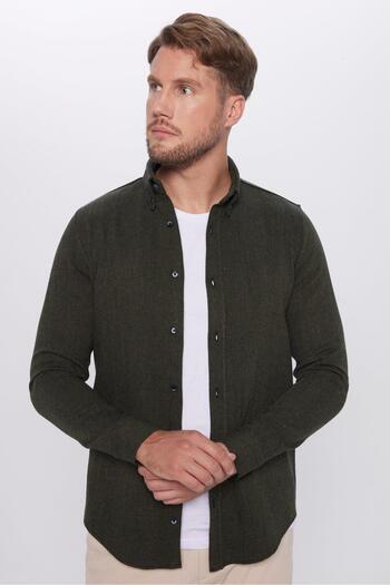 Tudors Men's Slim Fit Slim Fit Lumberjack Solid Khaki Button Lapel Winter Shirt