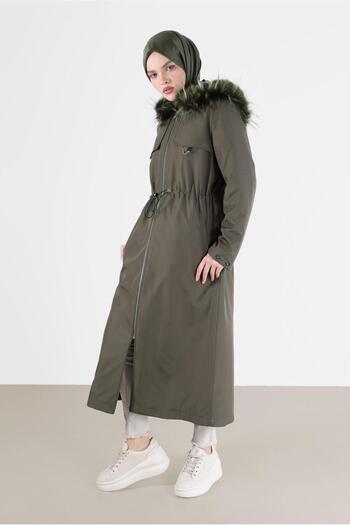 Alvina Fur Detailed Hooded Drawstring Waist Parka 90237
