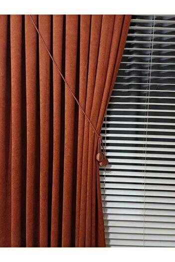 venedik home Dark Tile Color Island Background Curtain Luxury Velvet Textured 1X3 Close Pleat Special Planting with High Quality Accessories