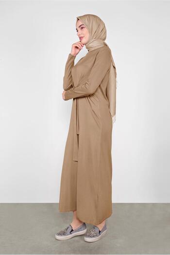 TRENDTESETTÜR Women's Brown (CAMEL) Front Tie Detailed Knitwear Dress 41029