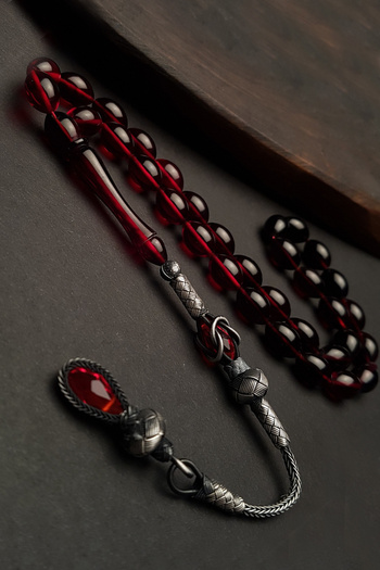 OTTOTESBİH Red Black Color Filtered Fire Amber Prayer Beads