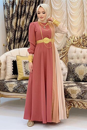 TRENDTESETTÜR Women's Brown (TILE) Three Color Pleated Dress T 2263