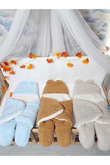 Baby Clime Blue Plush Hooded Double Layer Baby Sleeping Bag - Outer Swaddle