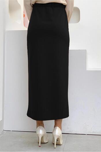 TRENDTESETTÜR Women's Black Elastic Waist Pencil Skirt T 4701