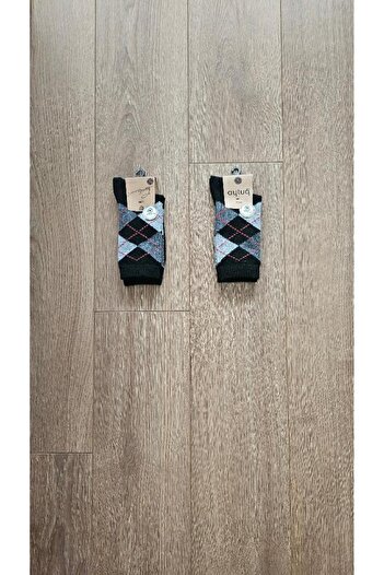 Aytuğ Winter Group 2 Pairs Lambswool Diamond Pattern Socks - Black 45013