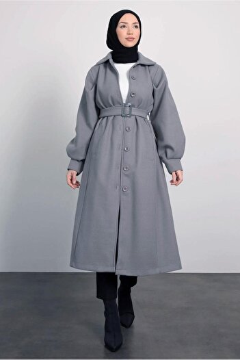 TRENDTESETTÜR Women's Gray Belted Coat - t 8595