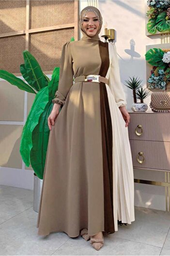 TRENDTESETTÜR Women's Three-Colored Mink Pleated Dress - T 2263