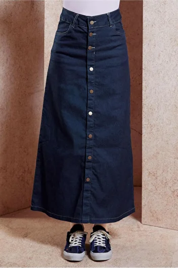 TRENDTESETTÜR Navy Blue Women's Denim Skirt - Button Detailed, T 0132
