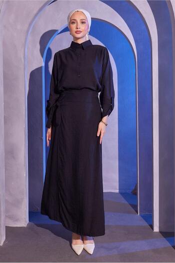 TRENDTESETTÜR Black Skirt Suit - Tie Detailed T 9714