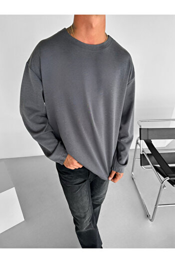 ablukaonline Anthracite Men's Oversize Long Sleeve Sweatshirt