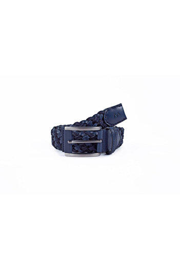 Hemington Navy Blue Handmade Suede Leather Braided Belt