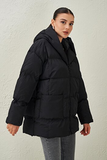 TENA Γυναικεία Μαύρη Τσάντα Τσέπη Oversize Παλτό