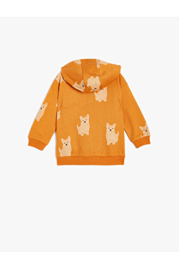 Koton Dog Printed Hooded Zip Long Sleeve Sweatshirt