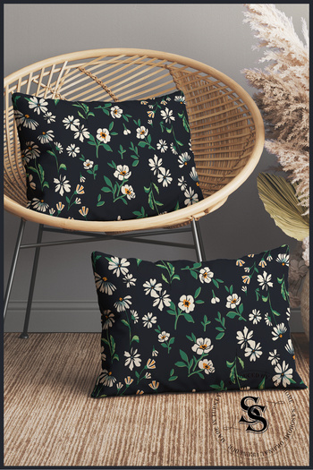 SasoHome White Spring Daisies Patterned 2-Piece Rectangle Throw Pillow Cover