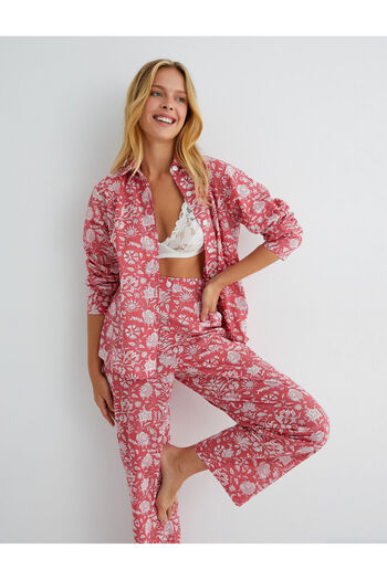 Koton Pajama Top Long Sleeve Shirt Button Collar Cotton