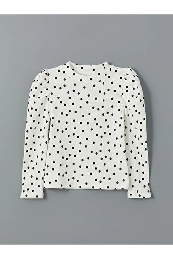 LC Waikiki Lcw Kids Ecru Printed Stand Collar Girls' T-Shirt