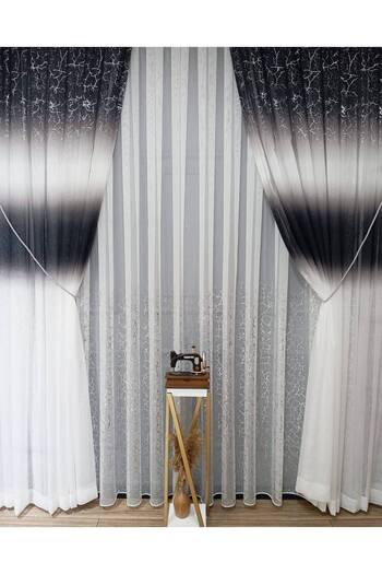 farbateks Olympos Grey Silver Anthracite Laced Inner Tulle Plain Laced New Fashion Right/Left Suit Tulle Background Curtain