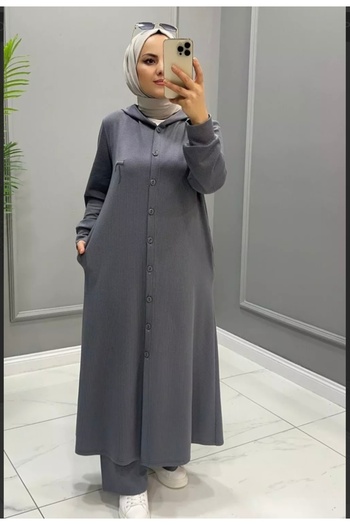 ERVA Women's Hijab Pants and Cardigan Set - Button Detail, Hooded Camisole Fabric