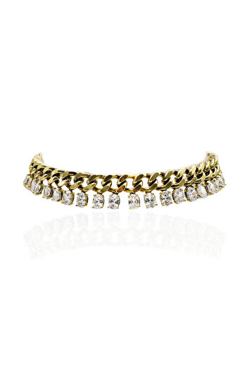 Bayemeyc ALTIN KAPLAMA KRİSTAL TAŞLI CHOKER KOLYE