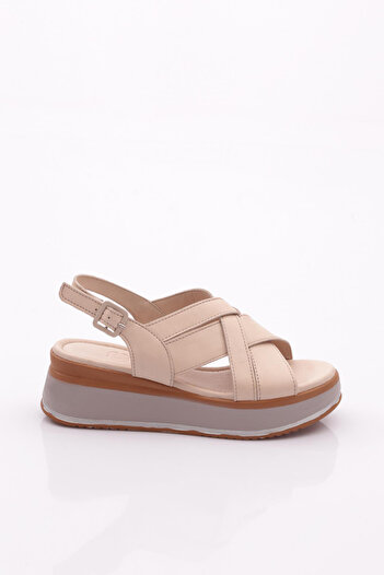 DGN Beige Hero Women's Thick Sole Sandals - Genuine Leather