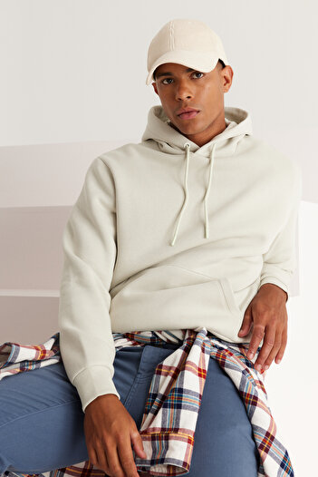 AC&Co / Altınyıldız Classics Erkek Bej-Haki 2'li Paket Pamuklu İçi Polarlı Sweatshirt Kapüşonlu Kanguru Cepli Standart Fit