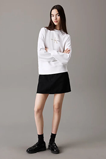 Calvin Klein Kadın TEXTURED Monologo Sweatshirt - Beyaz