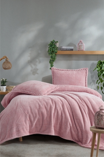 Clasy Welsoft Single Pompom Detailed Bedspread Set