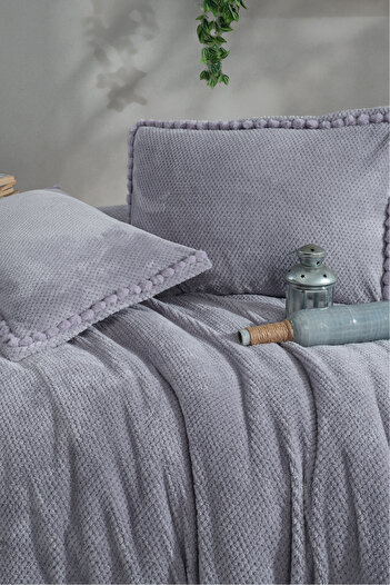 Clasy Welsoft Single Pompom Detailed Bedspread Set